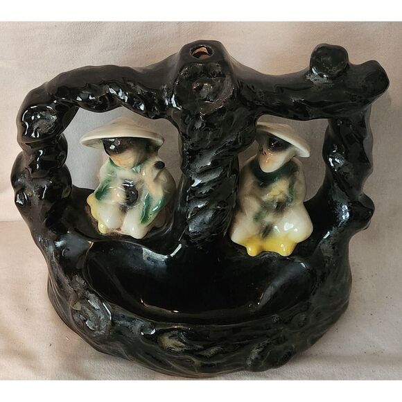 Ceramic Asian Man Woman Figurines‎ Table TV Lamp Dish Mid Century Vintage - Picture 5 of 10